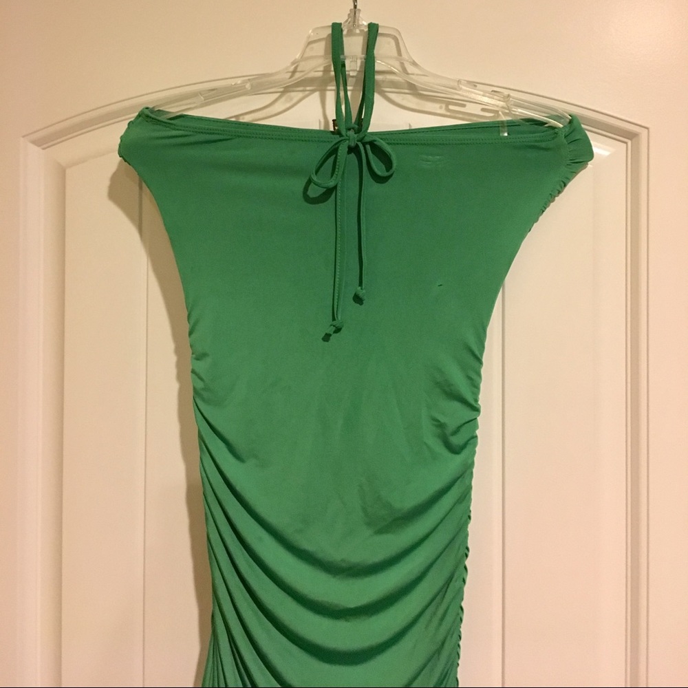 Green Asymmetrical Ruffle Women's Dress - Picture 4 of 7